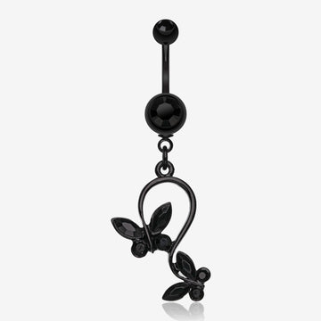 Blackline Butterfly Gem Loop Belly Ring-Black